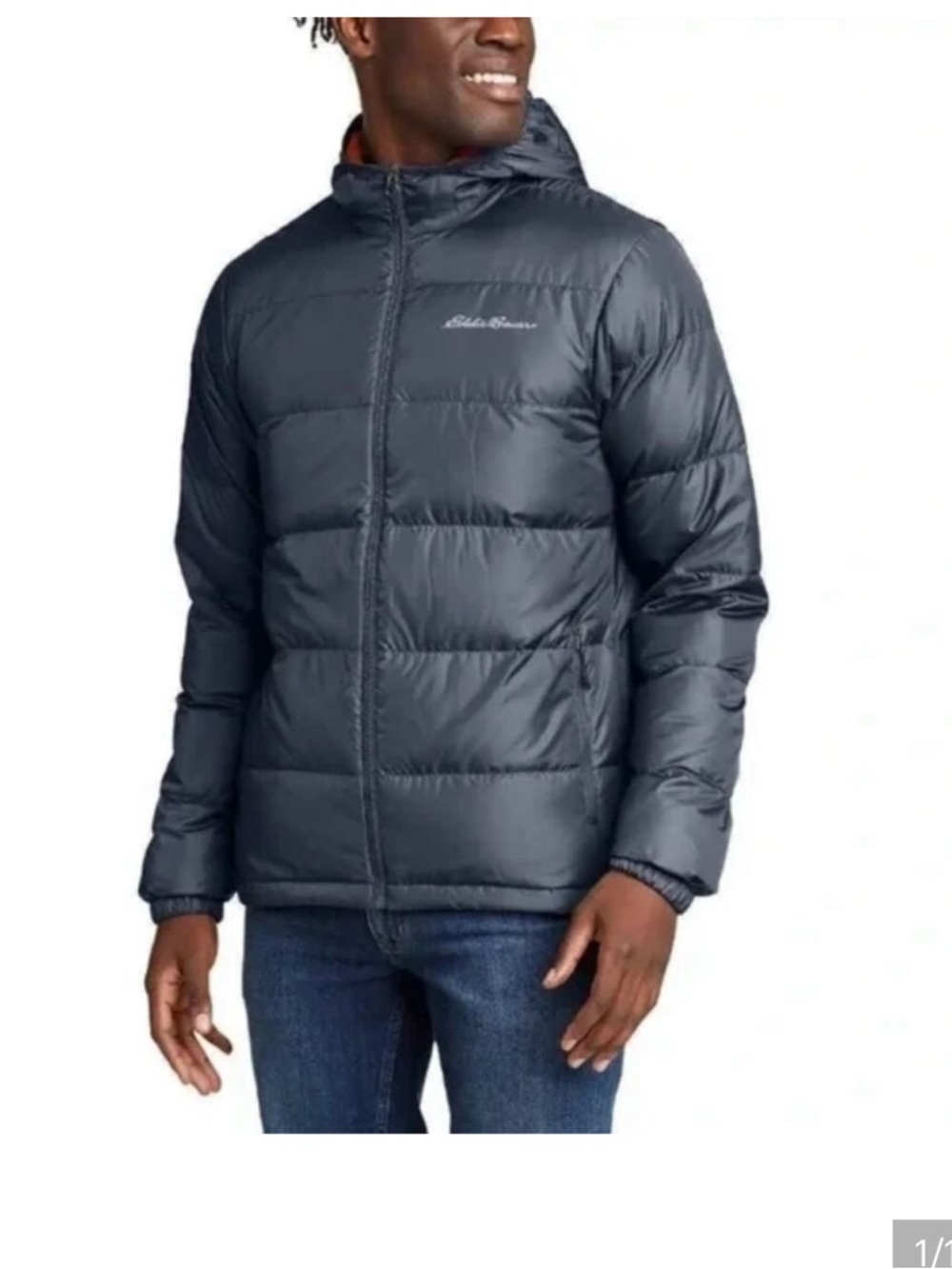 Eddie‎ Bauer Mens Wide Channel Hooded Packable Down Puffer Jacket Black XL